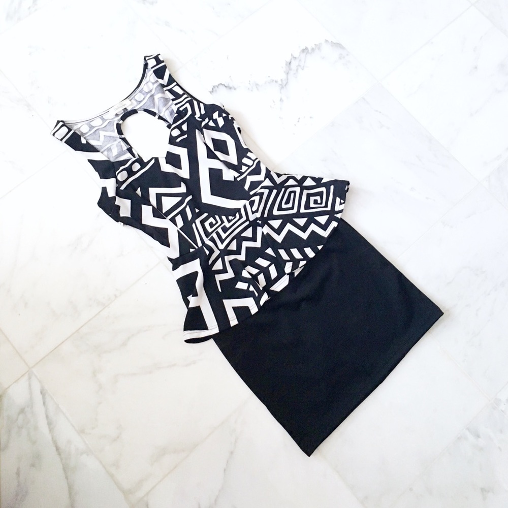 NWOT "Square One" geometric peplum dress